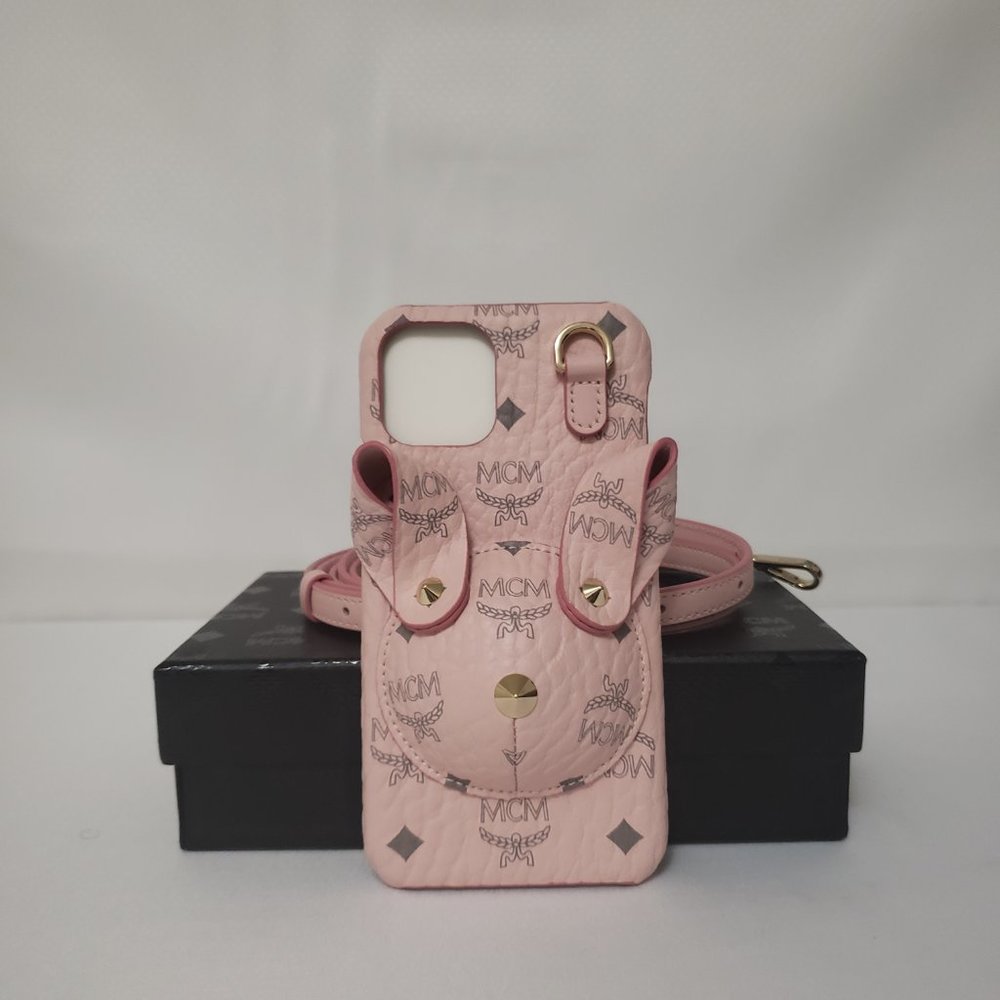 New MCM Powder Pink Rabbit iPhone 11 Pro Case With Strap - Picture 2 of 2